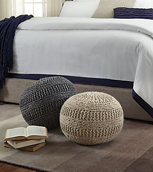 Nothing says cozy like a hand-knitted sweater. Benedict pouf takes this simple concept and applies it to home decor. The result: a snuggly spare seat, ottoman or impromptu coffee table.Wool cover | Dense polystyrene filling is super supportive and holds its shape | Handmade | Spot clean | Imported