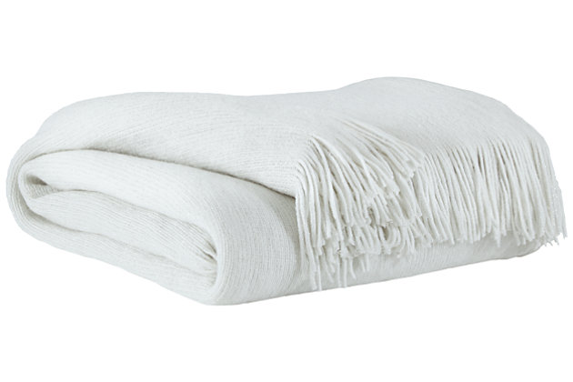 Enthrall your senses with the woven intricacies of this chic white Rozelle throw. The subtle silver metallic trim and fringed ends are a go-to classic on any couch, or wrapped around you. It’s a stylish finish that’s sure to transcend the test of time.Made of acrylic | Imported | Dry clean only
