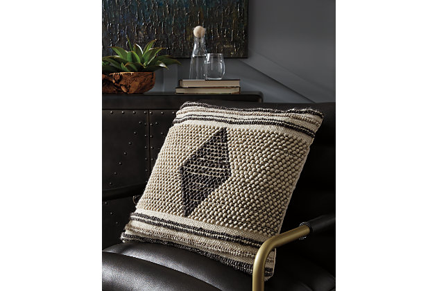 The Ricker accent pillow is such a posh pick for an effortlessly chic vibe. Loaded with feel-good texture and handwoven of cotton and wool, the diamond-patterned cover is pure artistry.Wool/cotton blend face with cotton reverse | Handwoven | Soft polyfill | Zipper closure | Imported | Dry clean only