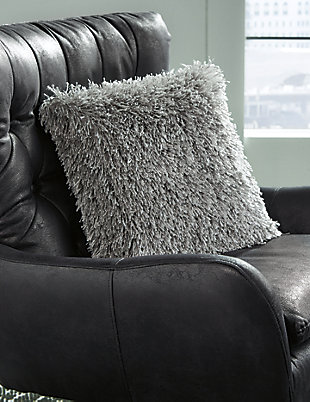 If you’re looking for cozy texture and retro-cool flair, have a heyday with the Jasmen accent pillow in groovy gray. Rest assured, its fab shag front feels every bit as wonderful as it looks.Polyester cover | Soft polyfill | Zipper closure | Imported | Spot clean only