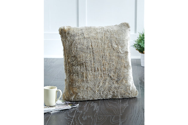 Talk about true love. Tantalizing with fabulous texture and irresistible softness, the Raegan faux fur pillow in soothing gray is right on trend and beautifully on budget.Acrylic front cover, polyester back cover | Soft polyfill | Zipper closure | Imported | Dry clean only