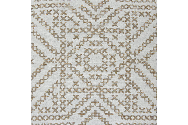 Rediscovering timeless beauty of traditional tribal patterns, the Jermaine embroidered accent pillow reinterprets iconic textile design. Neutral enough to slip right into any scene.Jacquard cloth base with embroidery work in taupe | Polyester/cotton blend face with cotton/linen blend reverse | Zipper closure | Soft polyfill | Machine washable | Imported