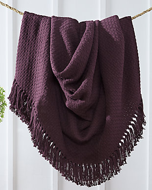 Wrap yourself in color, comfort and cozy texture with the Yasmin throw in deep purple. A treat for the senses, this cotton throw is beautified with a waffle weave design and fringe details for a flirty touch.Made of cotton | Waffle weave | Fringe detail | Spot clean only