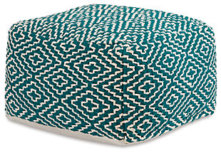 Brynnsen Pouf, Teal/Ivory, large