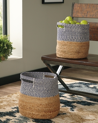 Parrish Natural/Blue Basket (Set of 2), Natural/Blue, large