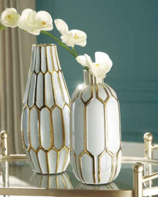 Mohsen Vase (Set of 2), Gold Finish/White