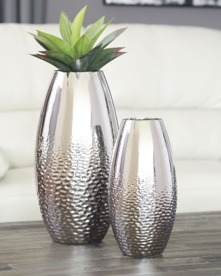 Dinesh Vase (Set of 2), Silver Finish