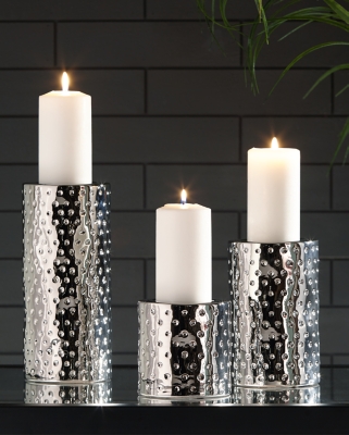 Marisa Candle Holder (Set of 3), Silver Finish