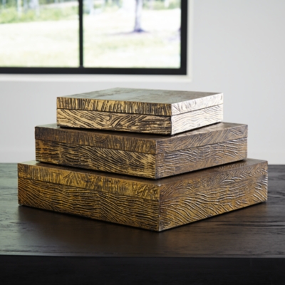 Keldy Box (Set of 3), Antique Brass Finish