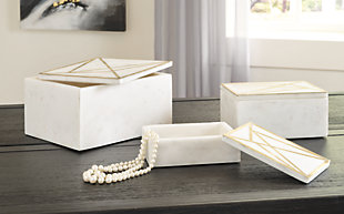 Ackley Box (Set of 3), White/Brass Finish, rollover