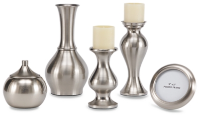 Rishona Accessory Set (Set of 5), Brushed Silver Finish