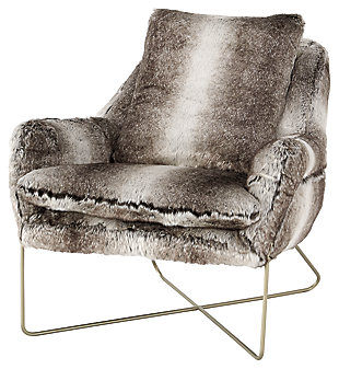Taking cues from Scandinavian design, the contemporary Wildau accent chair welcomes you with open arms. Faux fur seat in shades of gray adds a layer of warmth and texture. Metal base is minimalistic in design but big on support. Grab a throw and cozy up.Attached back and loose seat cushions | High-resiliency foam cushions wrapped in thick poly fiber | Faux fur polyester upholstery | Metal base | Estimated Assembly Time: 15 Minutes