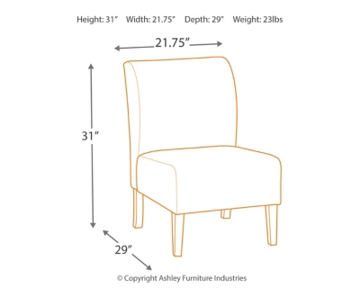 Fashion-forward Triptis accent chair adds a cool vibe to your home. Armless design is perfect for small spaces that need a spark of color. Charcoal gray hue with distressed finish saturates the ultra soft fabric. Supportive cushions bring in an element of comfort.Attached back and seat cushions | High-resiliency foam cushions wrapped in thick poly fiber | Polyester upholstery | Exposed feet with faux wood finish | Excluded from promotional discounts and coupons | Estimated Assembly Time: 15 Minutes