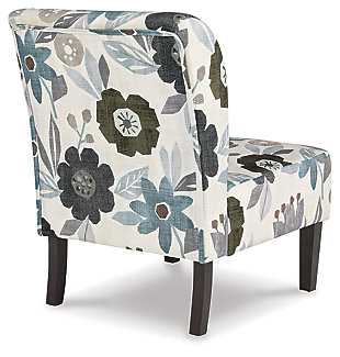 The fashion-forward Triptis accent chair adds a cool vibe to your home. Armless design is perfect for small spaces that need a spark of color. The ivory, blue, charcoal and brown floral-patterned upholstery will brighten your space and bring in an element of comfort.Attached back and seat cushions | Ivory, blue, charcoal and brown floral pattern polyester upholstery | Wood legs in black finish | Assembly required | Estimated Assembly Time: 15 Minutes