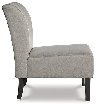 The fashion-forward Triptis accent chair adds a cool vibe to your home. Armless design is perfect for living spaces that need a spark of excitement. Bringing just enough pizazz to liven a space in a fresh, contemporary way, this accent chair is an especially smart choice for small spaces.Attached back and seat cushions | Light beige polyester upholstery | Wood legs in black finish | Assembly required | Estimated Assembly Time: 15 Minutes