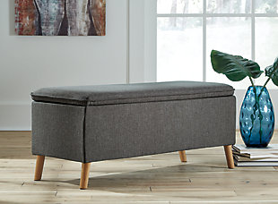 The Kaviton bench makes a great piece for small spaces needing a bit of extra sitting space. Neutral gray fabric and natural wood finish legs fit right in with mix and match decor. Pillow top design makes the seat cushion all the more comfortable to sit on. Stack up greenery and planters nearby to watch bohemian style come to life.Made of wood | Polyester upholstery | Foam cushioned seat | Exposed legs in faux wood finish | Estimated Assembly Time: 15 Minutes