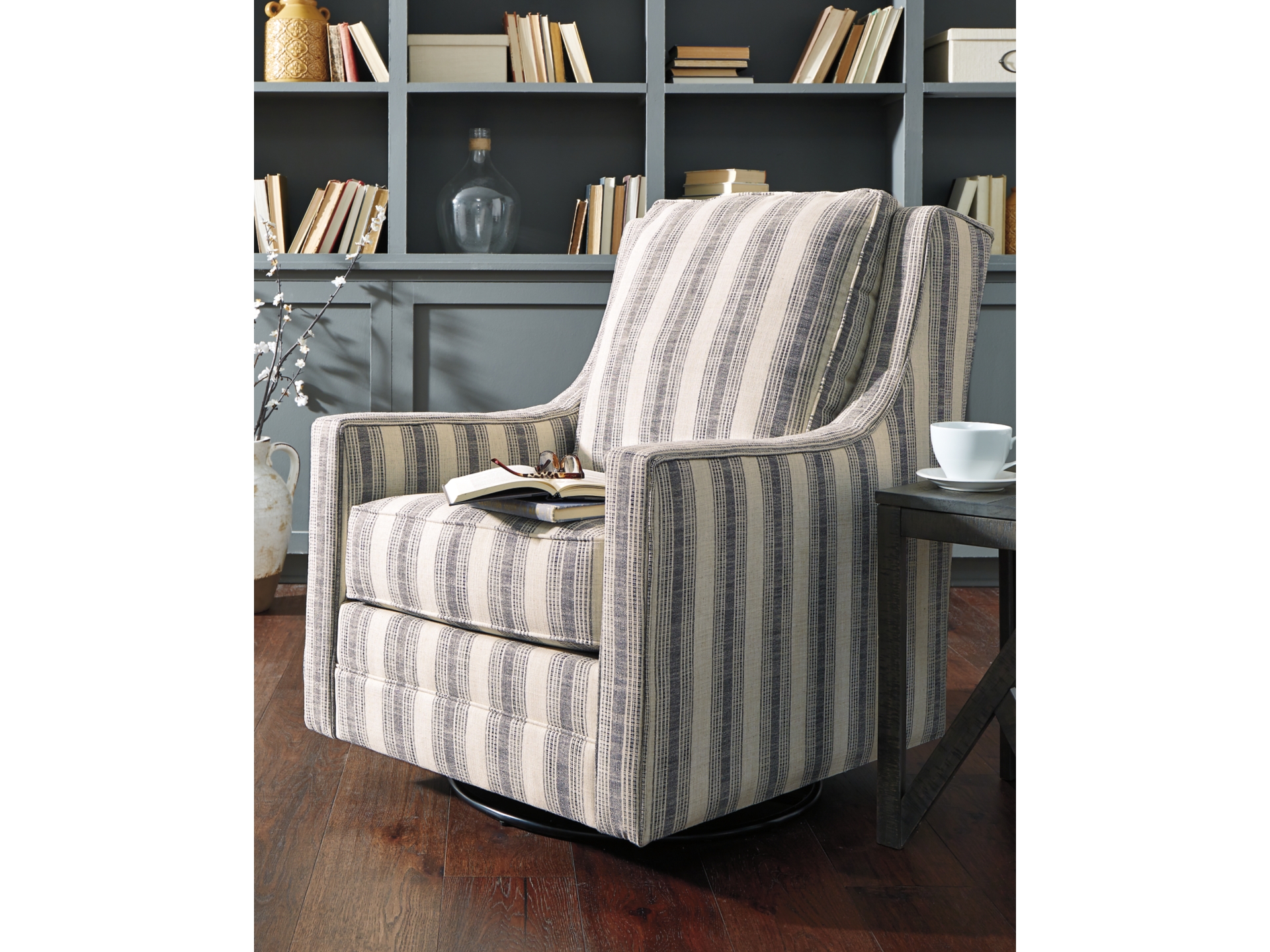 Kambria Swivel Glider Accent Chair Ivory/Black 