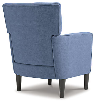 Tailor your space to your own tastes with the Hansridge accent chair. Track arms and blue upholstery create a crisp impression. Exposed legs in a black finish add to the air of modernity.Made of polyester and wood | Polyester upholstery | Attached back and seat cushions | Exposed wood legs in black finish | Assembly required | Estimated Assembly Time: 30 Minutes