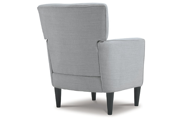 Tailor your space to your own tastes with the Hansridge accent chair. Track arms and light gray upholstery create a crisp impression. Exposed legs in a black finish add to the air of modernity.Made of polyester and wood | Polyester upholstery | Attached back and seat cushions | Exposed wood legs in black finish | Assembly required | Estimated Assembly Time: 30 Minutes