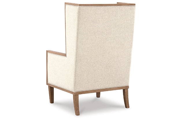 Make it cozy in the transitional way with the Avila chair. Upholstered in beige linen-colored fabric with attached back and seat cushion, lumbar pillow and show wood frame in light brown finish, this seat welcomes comfort.Polyester upholstery | Attached back and seat cushion | Wood frame | Easy assembly | Estimated Assembly Time: 15 Minutes