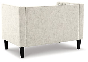 The Jeanay settee boasts couture-inspired detailing with modern allure. Channel tufted arms and back design with wood tapered legs in dark brown elevate its luxe appeal with feel-good beige colored polyester fabric putting comfort in style.Beige polyester upholstery | Wood legs with dark brown finish | Attached seat cushion | Easy assembly | Estimated Assembly Time: 30 Minutes