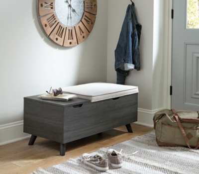 Yarlow Storage Bench with 2 Hidden Compartments, Linen/Gray