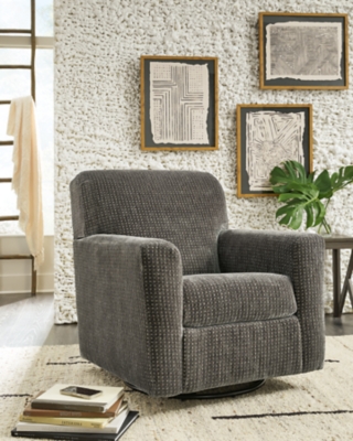 Herstow Swivel Glider Accent Chair, Charcoal