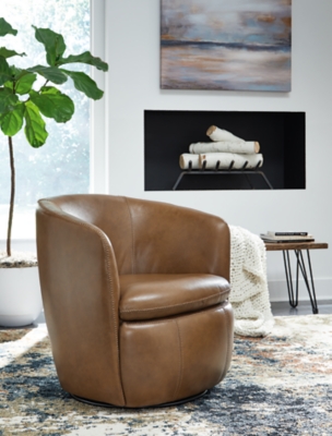 Kierreys Leather Swivel Chair Leather, Caramel