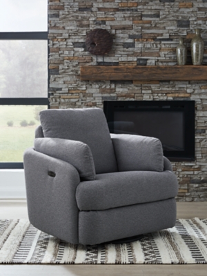 Alainmont Next-Gen Nuvella Swivel Power Recliner, Salt and Pepper, rollover