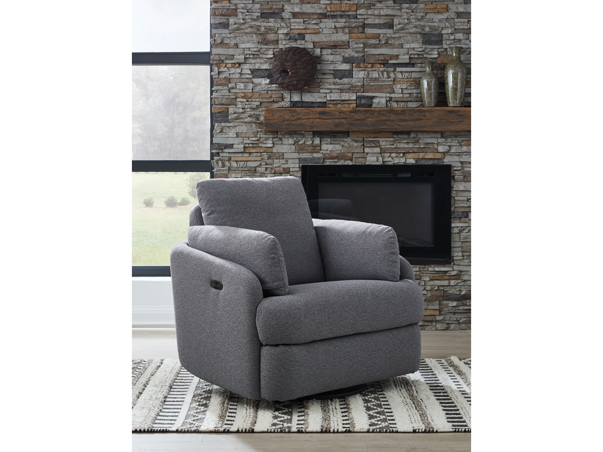 Alainmont Next-Gen Nuvella Performance Fabric Swivel Power Recliner Salt and Pep