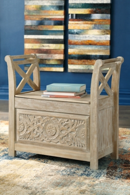 A4000001 Fossil Ridge Accent Bench, Whitewash sku A4000001