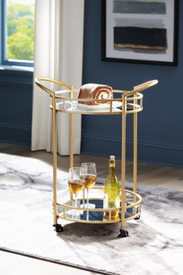 Wynora Bar Cart with Casters, Gold