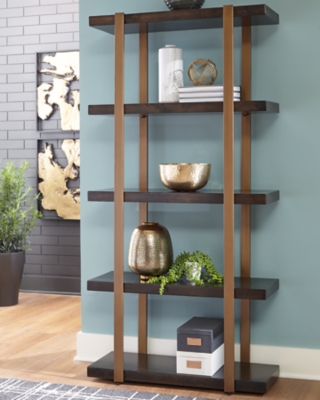 Beckville Bookcase, Gold Finish/Brown