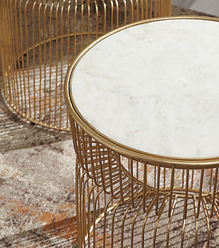 Make way for less-is-more design with the Vernway accent table set. Sculptural goldtone metal base complements the open-and-airy look you’re going for. White marble tabletop is as posh as it is practical.Set of 2 | Made of white marble and metal | Goldtone finish