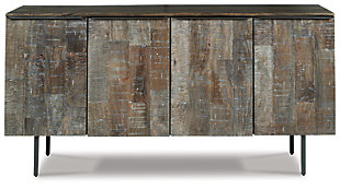 With the Graydon accent cabinet, you get the best of worlds: the weathered look you love—and the ultra-modern lines you crave. Crafted of solid wood enriched with an antique gray finish, this simply chic accent cabinet wows with rough sawn plank door fronts and concealed metal pulls in a gunmetal finish.Made of wood | Antique gray finish | Rough sawn plank doors with gunmetal finished hardware | 4 doors and 2 shelves | Metal legs | Assembly required | Estimated Assembly Time: 45 Minutes