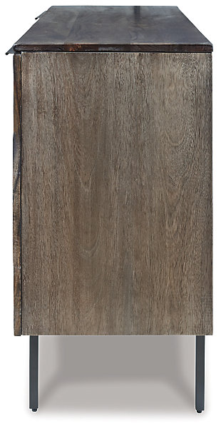 With the Graydon accent cabinet, you get the best of worlds: the weathered look you love—and the ultra-modern lines you crave. Crafted of solid wood enriched with an antique gray finish, this simply chic accent cabinet wows with rough sawn plank door fronts and concealed metal pulls in a gunmetal finish.Made of wood | Antique gray finish | Rough sawn plank doors with gunmetal finished hardware | 4 doors and 2 shelves | Metal legs | Assembly required | Estimated Assembly Time: 45 Minutes