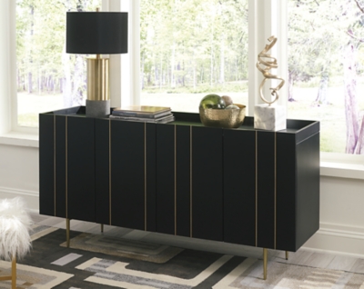 Brentburn Accent Cabinet, Black/Gold Finish