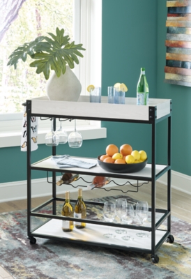 A4000393 Bayflynn Rolling Bar Cart with Wine Storage, White sku A4000393