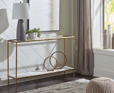 Ryandale Console Sofa Table, Antique Brass Finish, rollover