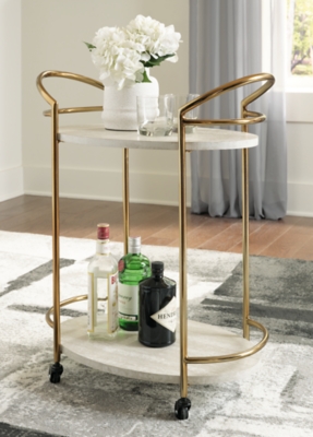 Tarica Bar Cart with Casters, Cream/Gold Finish