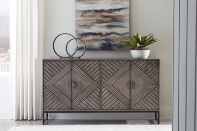 Treybrook 4 Door Accent Cabinet, Distressed Gray