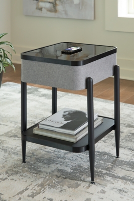 Jorvalee Built-In Speaker Accent Table with Wireless and USB charging, Gray/Black