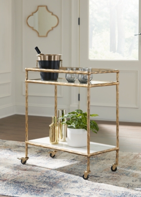 Plattfield Bar Cart, Antique Gold Finish