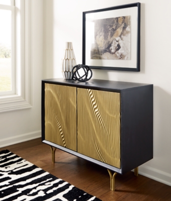 Tayner Accent Cabinet, Black/Gold Finish