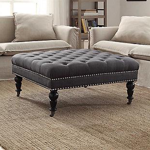 Isabelle Square Tufted Ottoman, Charcoal, rollover