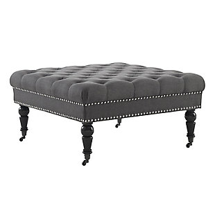 Isabelle Square Tufted Ottoman, Charcoal, large