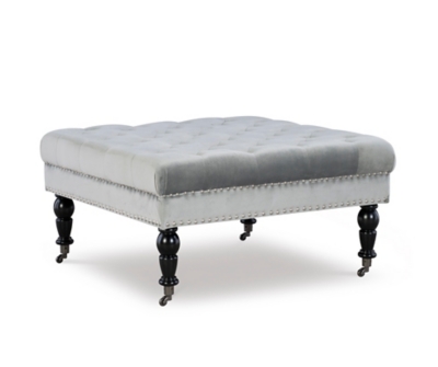 Isabelle Velvet Square Tufted Ottoman, Gray, large