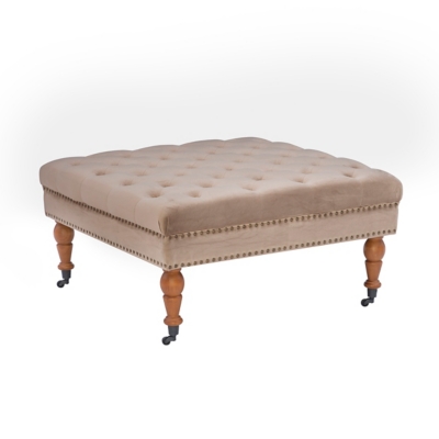 Linon Isabelle Square Tufted Ottoman, Beige, large