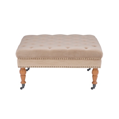 Linon Isabelle Square Tufted Ottoman, Beige, large