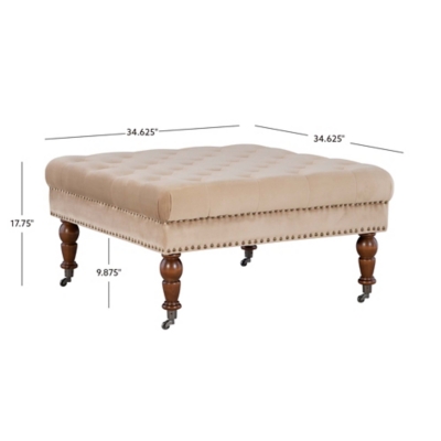 Linon Isabelle Square Tufted Ottoman, Beige, large